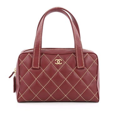 Chanel Surpique Zip Around Satchel Quilted Leather Medium red