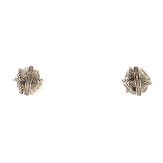 David Yurman Cable Wrap Stud Earrings Sterling Silver with Crystals and Diamonds 10mm