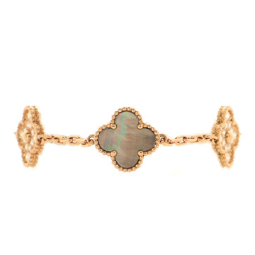 Van Cleef & Arpels Vintage Alhambra 5 Motifs Bracelet 18K Rose Gold and Mother of Pearl with Diamonds