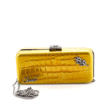 Chanel Box Chain Minaudiere Embellished Crocodile Embossed Patent Small