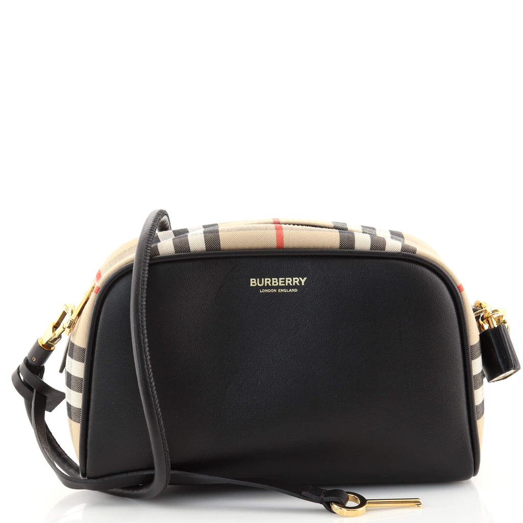 Burberry Half Cube Crossbody Bag Leather with Vintage Check Canvas