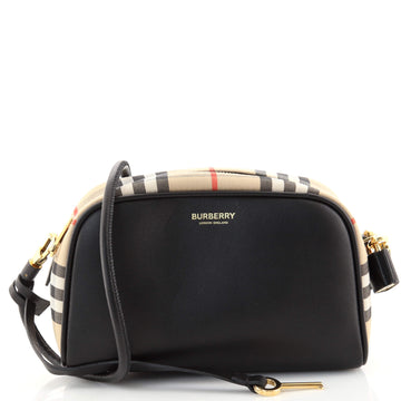 Burberry Half Cube Crossbody Bag Leather with Vintage Check Canvas Small