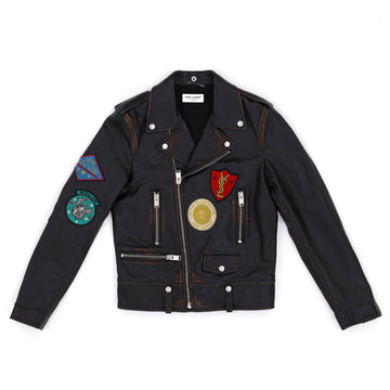 Saint Laurent Men's Classic Multi-Patch Biker Jacket Embellished Leather