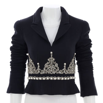 Chanel Women's Vintage Cropped Evening Jacket Embroidered Wool with Crystals and Faux Pearls