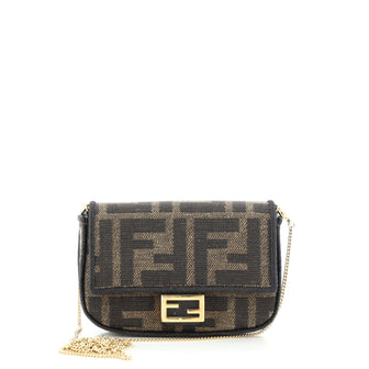 Fendi Chain Baguette Charm Bag Zucca Canvas Nano