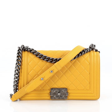 Chanel Boy Flap Bag Quilted Calfskin Old Medium Yellow