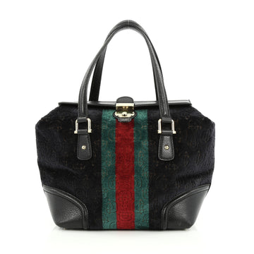 Gucci Treasure Boston Bag Horsebit Embossed Velvet Small Blue