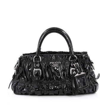 Prada Gaufre Convertible Satchel Patent Small Black