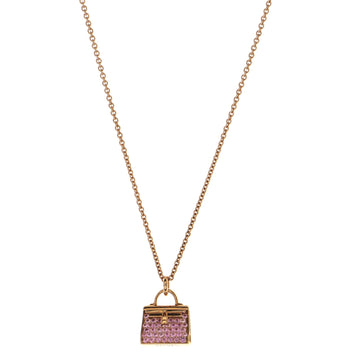Hermes Amulettes Kelly Pendant NM Necklace 18K Rose Gold and Pink Sapphires