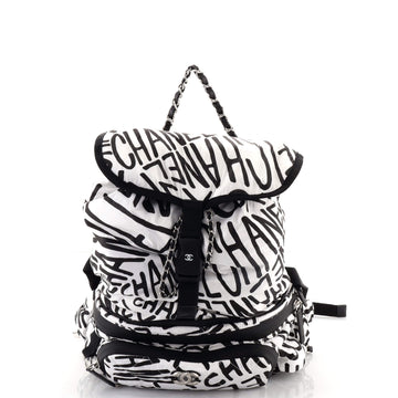 Chanel Coco Neige Convertible Flap Backpack Quilted Printed Nylon Large