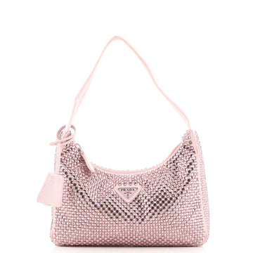 Prada Re-Edition 2000 Hobo Crystal Embellished Satin Mini