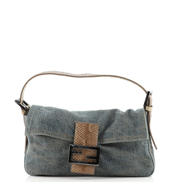 Fendi Baguette Bag Denim with Snakeskin Medium