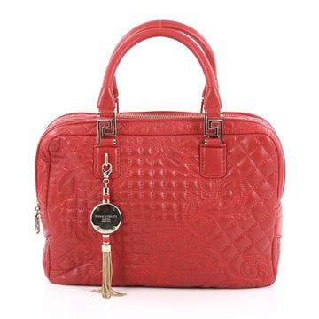 Versace Vanitas Zip Satchel Barocco Leather Large Red