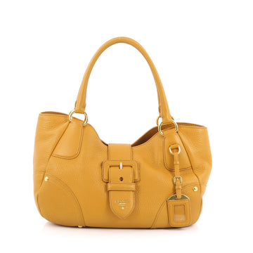Prada Buckle Flap Tote Vitello Daino Medium Yellow