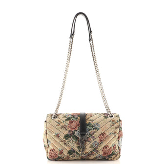 Saint Laurent Classic Monogram Envelope Satchel Matelasse Chevron Printed Fabric Medium