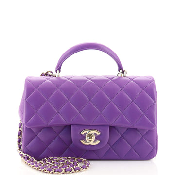 Chanel Classic Single Flap Top Handle Bag Quilted Lambskin Mini