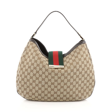Gucci New Ladies Web Hobo GG Canvas Large Brown