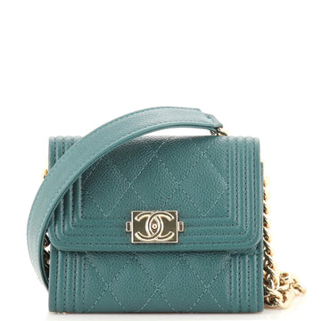 Chanel Boy Flap Card Holder on Chain Quilted Caviar