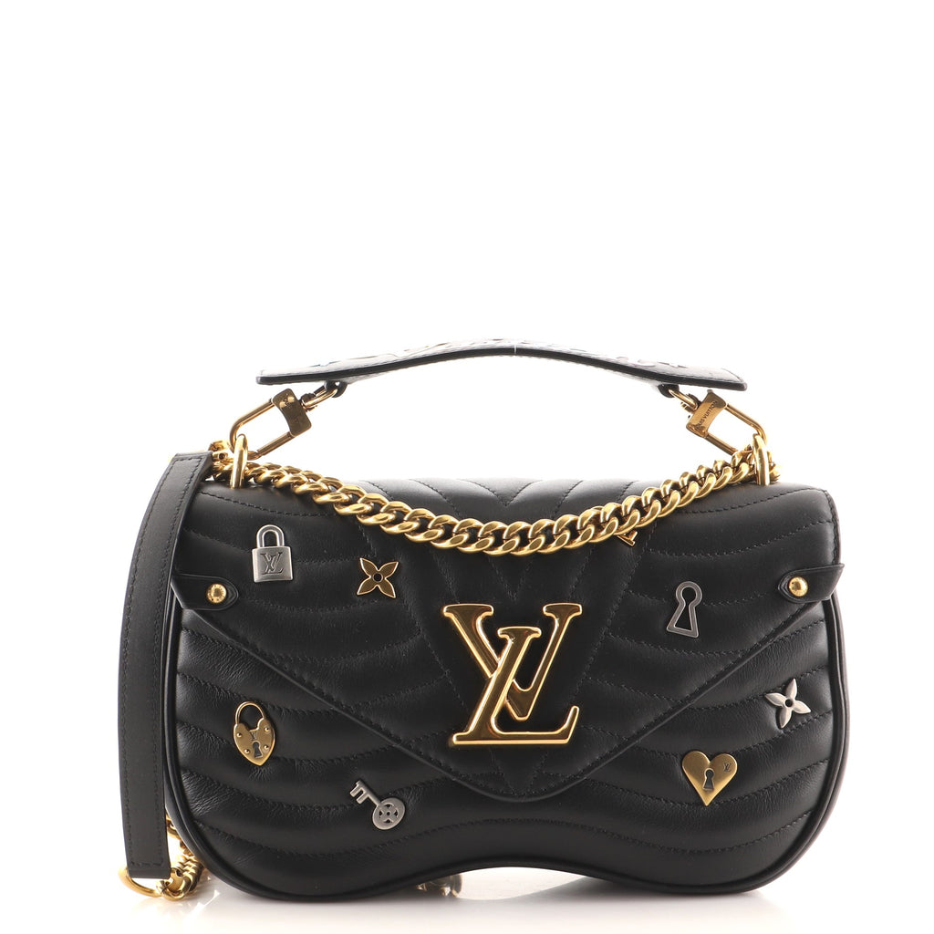 Louis Vuitton Black Quilted Leather New Wave Love Lock Chain MM