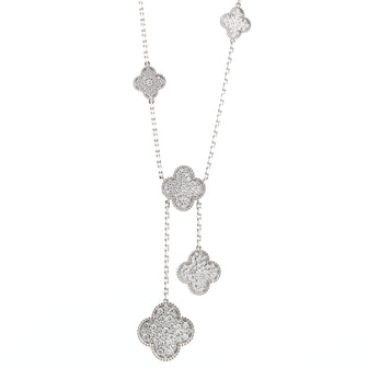 Magic Alhambra 6 Motifs Necklace 18K White Gold with Diamonds