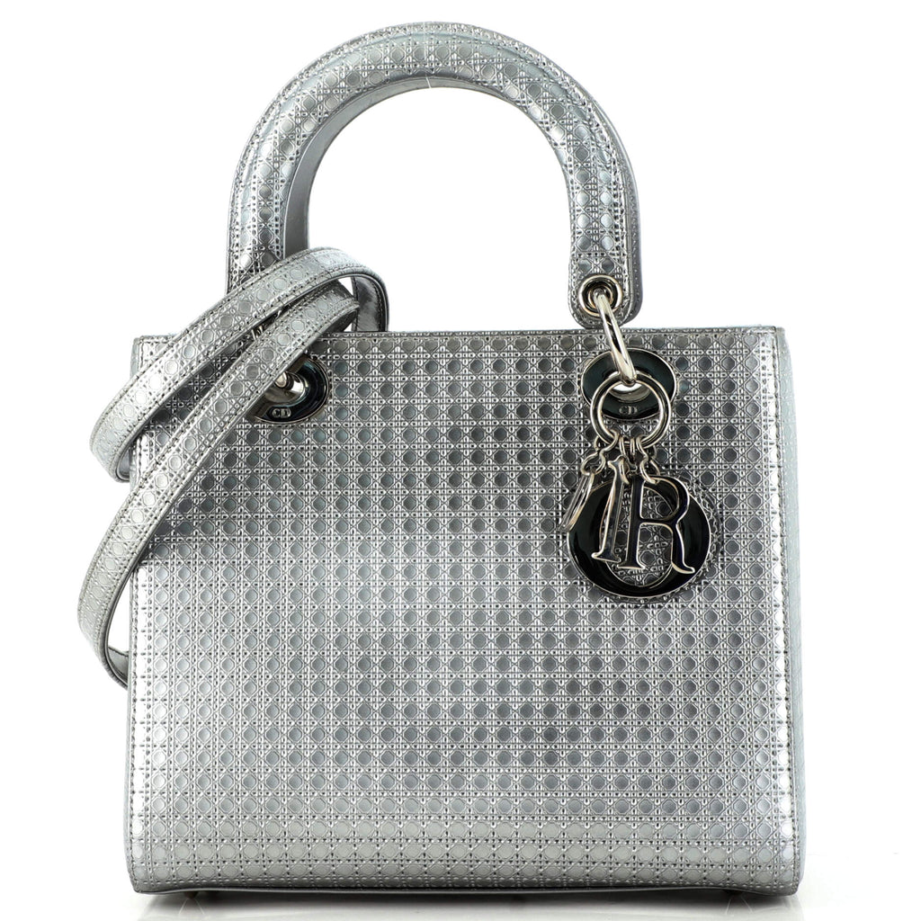 Christian Dior Lady Dior Bag Micro Cannage Metallic Calfskin Medium Silver  1611294