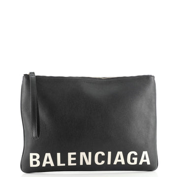 Balenciaga Logo Ville Wristlet Pouch Leather Large