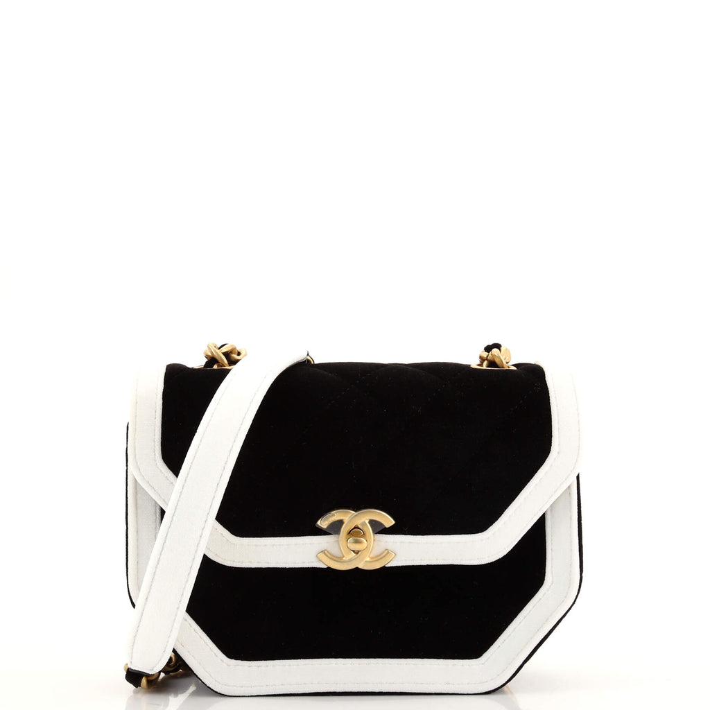 Chanel Place Vendome Geometric Flap Bag Quilted Velvet Mini Black 1612322