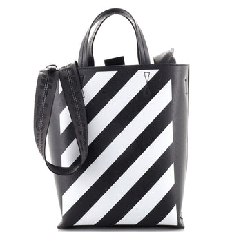 Off White Binder Clip Vertical Tote Striped Leather Medium
