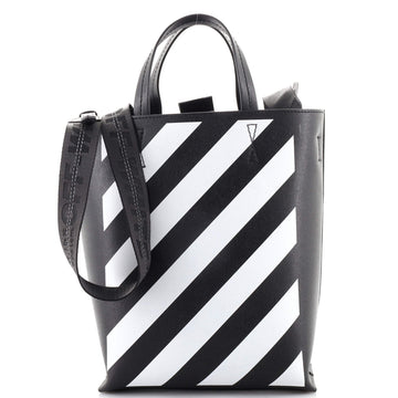 Off White Binder Clip Vertical Tote Striped Leather Medium