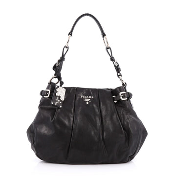 Prada Buckle Pleated Shoulder Bag Soft Calfskin Large Black