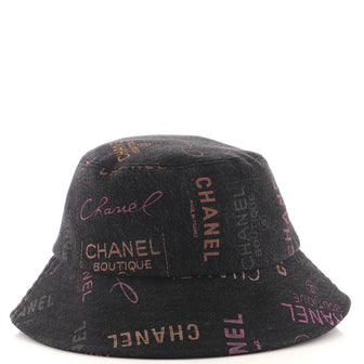 Chanel Denim Mood Bucket Hat Logo Printed Denim