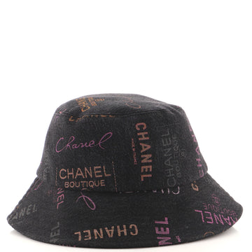 Chanel Denim Mood Bucket Hat Logo Printed Denim