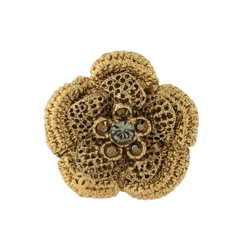 Chanel Vintage Camellia Crochet Brooch Metal with Crystals Small