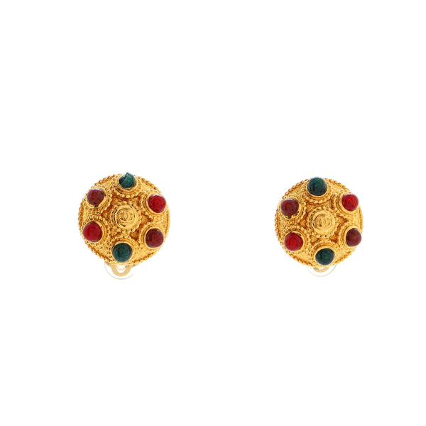 Chanel Gold Metal, Red Gripoix, Orange, Brown, Clear and Green Strass Earrings, 1984-1990, Fashion | Clip-On Earrings, Vintage Jewelry (Very Good)