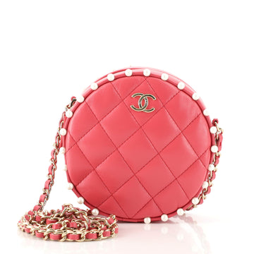 Chanel Round Clutch with Chain Quilted Calfskin with Pearl Detail