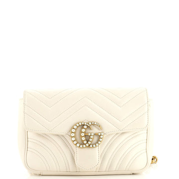 Gucci Pearly GG Marmont Flap Belt Bag Matelasse Leather