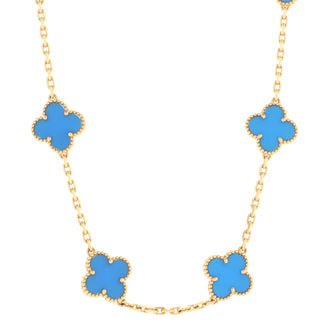 Van Cleef & Arpels Vintage Alhambra 10 Motifs Necklace 18K Yellow Gold and Agate