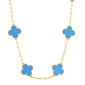 Van Cleef & Arpels Vintage Alhambra 10 Motifs Necklace 18K Yellow Gold and Agate