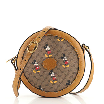 Gucci Disney Mickey Mouse Round Shoulder Bag Printed Mini GG Coated Canvas