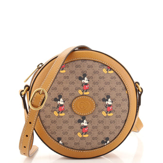 Gucci Disney Mickey Mouse Round Shoulder Bag Printed Mini GG Coated Canvas