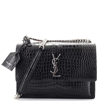 Saint Laurent Sunset Crossbody Bag Crocodile Embossed Leather Medium
