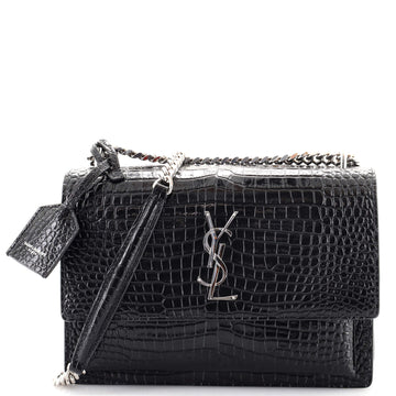 Saint Laurent Sunset Crossbody Bag Crocodile Embossed Leather Medium