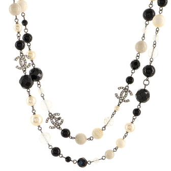 Chanel CC Station Long Necklace Metal and Faux Pearls with Beads and Crystals