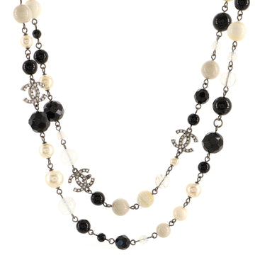 Chanel CC Station Long Necklace Metal and Faux Pearls with Beads and Crystals