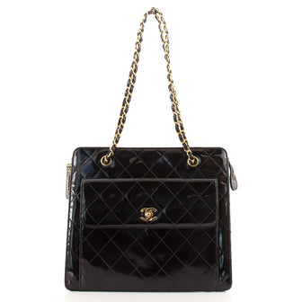 Chanel Vintage Front Pocket Chain Tote Quilted Patent Medium