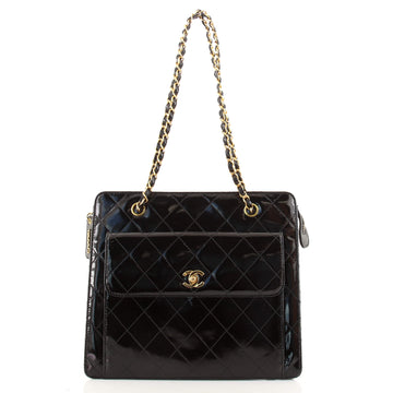 Chanel Vintage Front Pocket Chain Tote Quilted Patent Medium