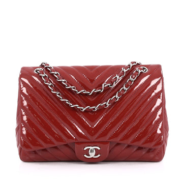 Chanel Classic Single Flap Bag Chevron Patent Jumbo