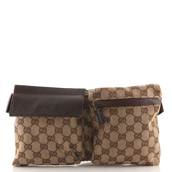 Gucci Vintage Double Belt Bag GG Canvas Small