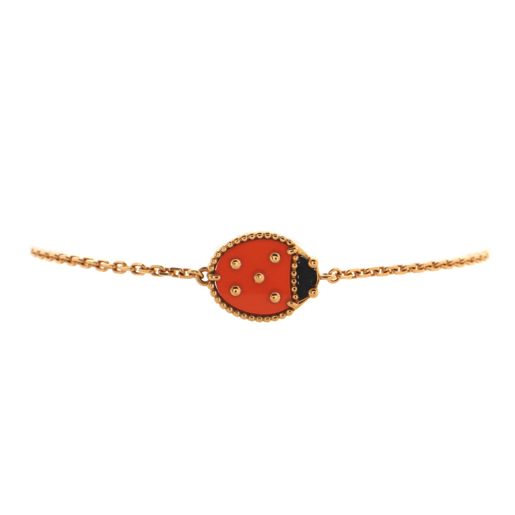 Lucky Spring bracelet, open wings ladybug 18K rose gold, Carnelian, Onyx -  Van Cleef & Arpels