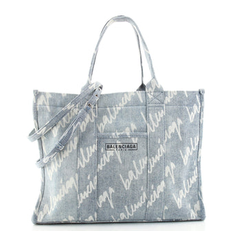 Balenciaga Hardware Tote Logo Printed Denim Small